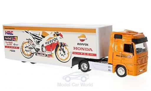 Mercedes Actros 1/43 New Ray Repsol Honda Team mit Kastenauflieger modellino in miniatura