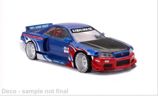 Modellini auto Nissan Skyline GT-R (R34) Kaido House Flames V1 blau/rot 1991 1/64 Mini GT