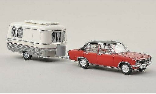 Opel Ascona A Base 1/87 Brekina rosso/nero con Eriba Wohnwagen modellini auto