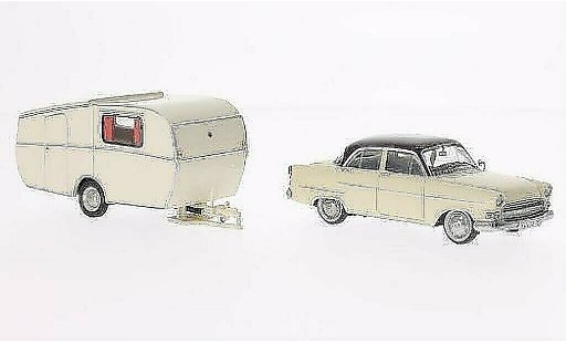 Opel Kapitan Base 1/43 Schuco beige/rosso con Dethleffs Globetrotter Wohnanhanger modellini auto