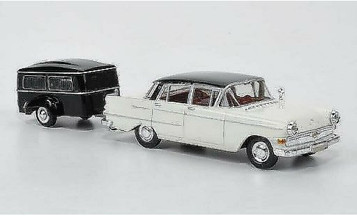 Opel Kapitan P2.6 1/87 Brekina bianco/nero con Westfalia Bestattungsanhanger modellini auto