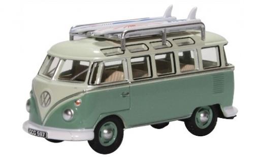 Volkswagen T1 1/76 Oxford Samba verde/verde mit Dachgepäckträger und Surfboards modellino in miniatura