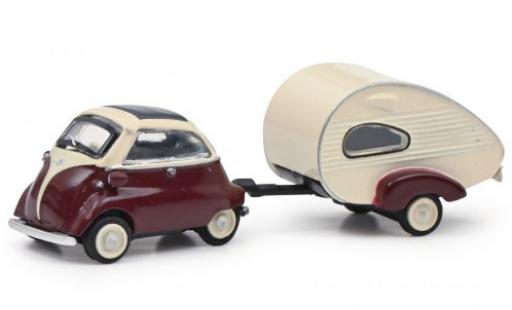 Bmw Isetta 1/87 Schuco rosso/bianco avec ES-Piccolo-remorque modellino in miniatura