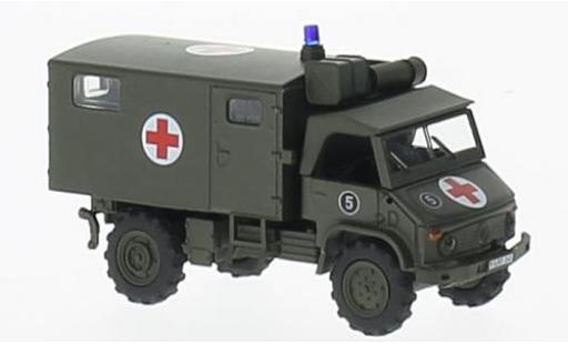 Mercedes Unimog 1/87 Schuco S404 Sanka oliv Bundeswehr modellino in miniatura