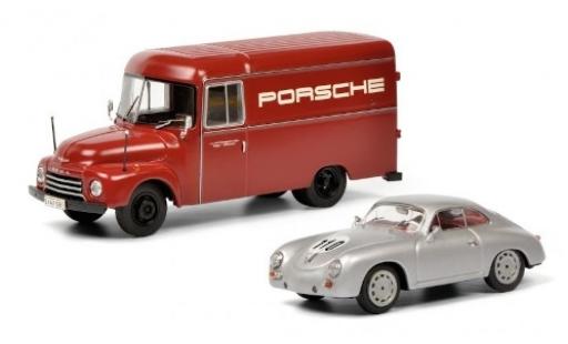Opel Blitz 1/43 Schuco Kasten Porsche Rennsport avec Porsche 356 Rennfahrzeug modellino in miniatura