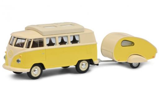 Volkswagen T1 1/64 Schuco Camper giallo/beige avec caravane modellino in miniatura