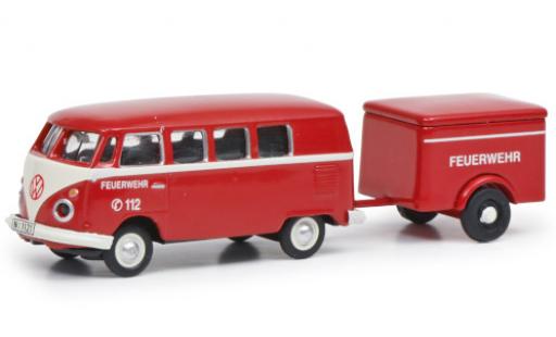 Volkswagen T1 1/87 Schuco c Bus Feuerwehr mit Anhänger modellino in miniatura