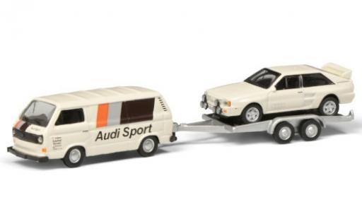 Volkswagen T3 1/87 Schuco b Kasten Audi Sport avec remorque et Audi quattro modellino in miniatura