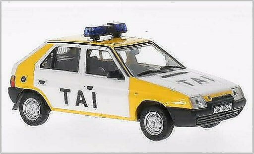 Skoda Favorit Livree Officielle 1/43 Abrex Tai Praha (blulicht-Balken) bianco/giallo 1987 modellini auto