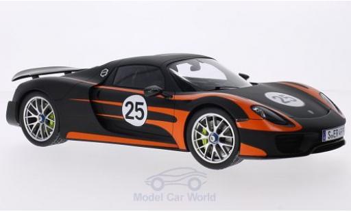 Porsche 918 1/18 Spark Spyder nero/orange Weissach-Paket modellino in miniatura