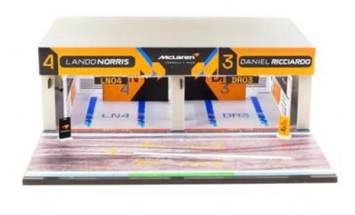 McLaren F1 1/64 Tarmac Works Diorama Pit garage Diorama Team formule 1 modellino in miniatura