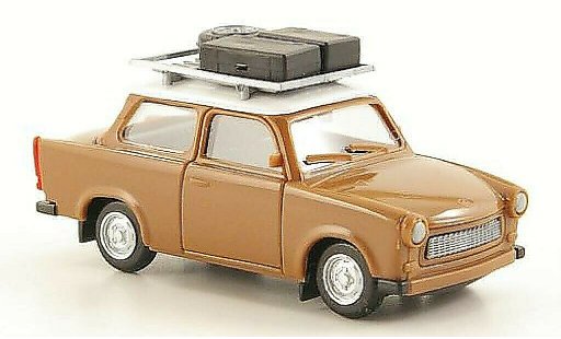 Trabant 601 Base 1/87 Herpa marrone/bianco con tettogepacktrager + Ladegut modellini auto