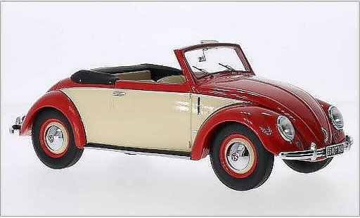 Volkswagen Kafer Cabriolet 1/18 Minichamps 1200 Cabrio Hebmuller rosso/beige 1949 modellini auto