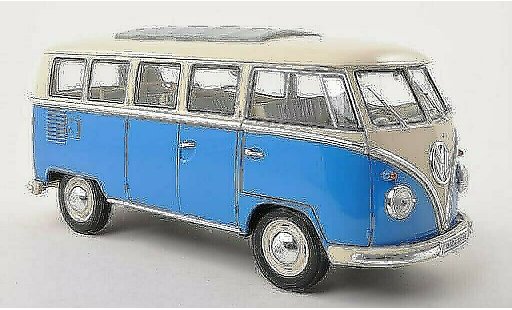 Volkswagen T1 B 1/18 Welly Bus blu/bianco 1962 modellini auto