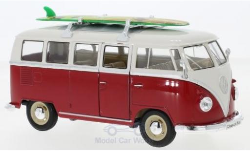 Volkswagen T1 1/24 Welly Bus rosso/bianco 1963 mit Dachgepäckträger und Surfboard modellino in miniatura