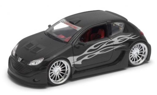 Peugeot 206 1/24 Welly matte noir/Décorer modellino in miniatura