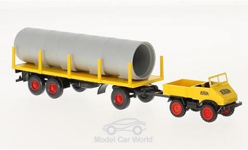 Mercedes Unimog 1/87 Wiking U 411 Züblin mit Rungenanhänger und Ladung modellino in miniatura